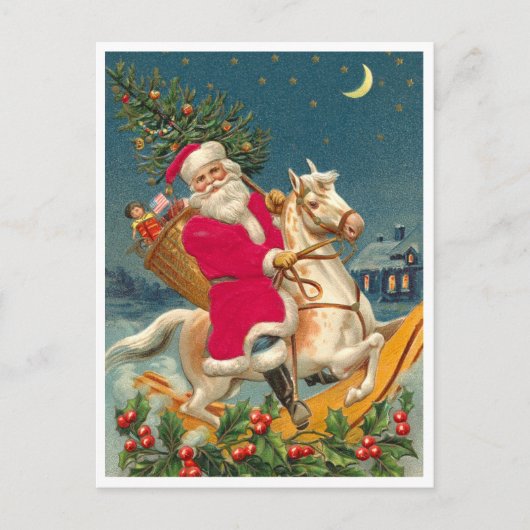 Santa Claus on a wooden horse ポストカード (正面)