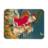 Santa Claus on a wooden horse マグネット (横)