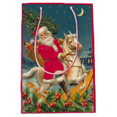 Santa Claus on a wooden horse ミディアムペーパーバッグ (正面)