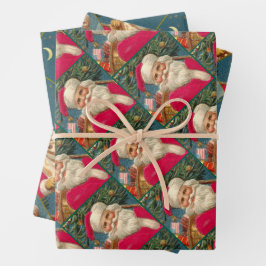 Santa Claus on a wooden horse ラッピングペーパーシート