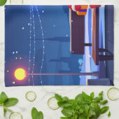 Santa Claus on Park bench キッチンタオル (折り畳み)