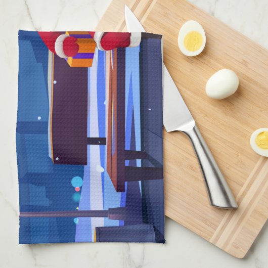 Santa Claus on Park bench キッチンタオル (四つ折り)