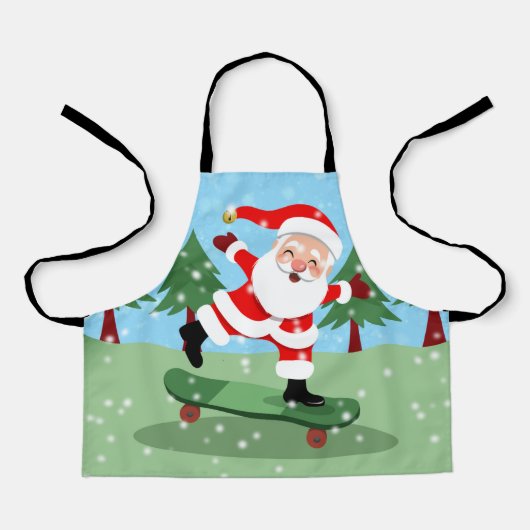 Santa claus on skateboard エプロン (正面)
