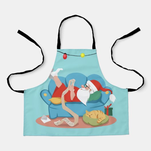 Santa Claus on the couch in pajamas エプロン (正面)