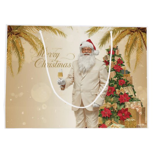 Santa Claus Palm Tree Glam Christmas Gift Bag Set ラージペーパーバッグ (裏面)