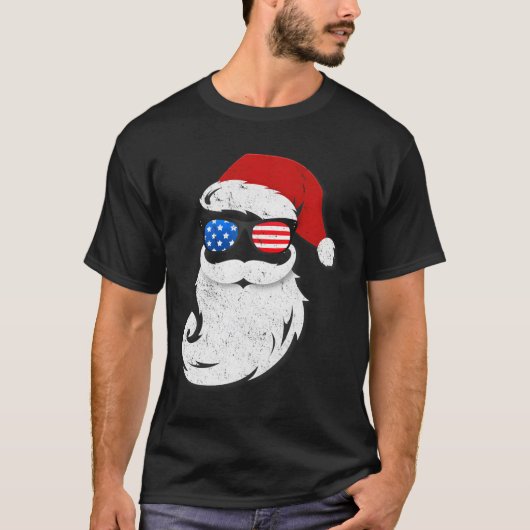 Santa Claus Patriotic Usa Sunglasses In July Santa Tシャツ (正面)