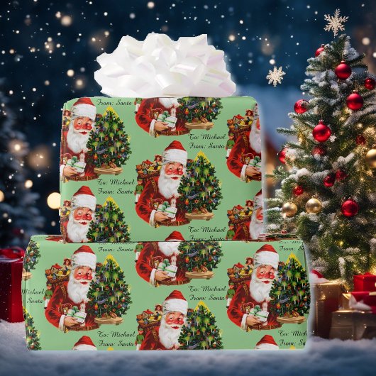 Santa Claus Personalize Recipients Name Christmas ラッピングペーパー