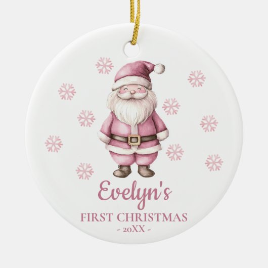 Santa Claus Personalized Girl's First Christmas セラミックオーナメント (正面)