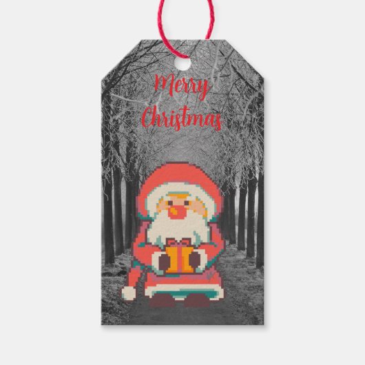 Santa Claus Pixelart Merry Christmas, Pixel Art  ギフトタグ (正面)