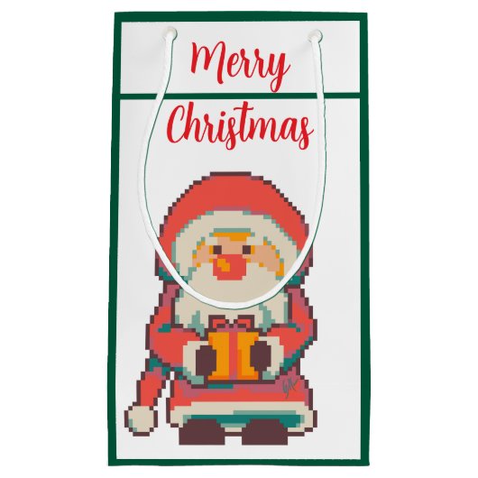 Santa Claus Pixelart Merry Christmas, Pixel Art  スモールペーパーバッグ (正面)