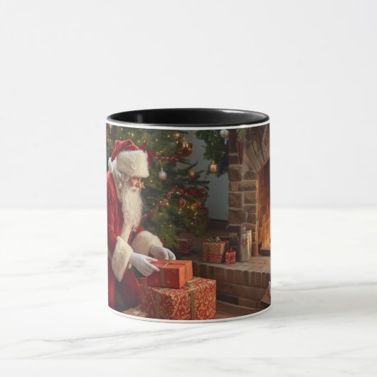 Santa Claus placing presents under the tree マグカップ (中央)
