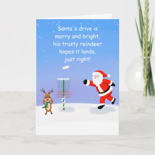 Santa Claus Playing Disc Golf with Reindeer カード (正面)