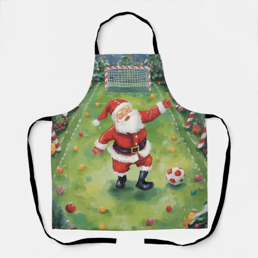 Santa Claus playing Soccer Christmas field  エプロン (正面)