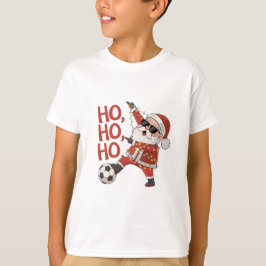 Santa Claus playing soccer with Christmas lights Tシャツ