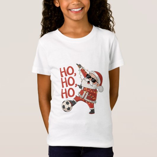 Santa Claus playing soccer with Christmas lights Tシャツ (正面)