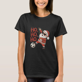 Santa Claus playing soccer with Christmas lights Tシャツ