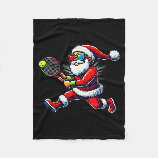 Santa Claus Playing Tennis Game Tennis Racket Chri フリースブランケット (正面)