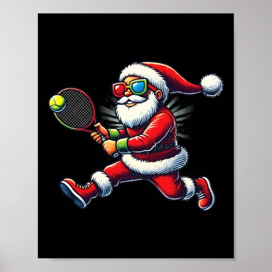 Santa Claus Playing Tennis Game Tennis Racket Chri ポスター (正面)