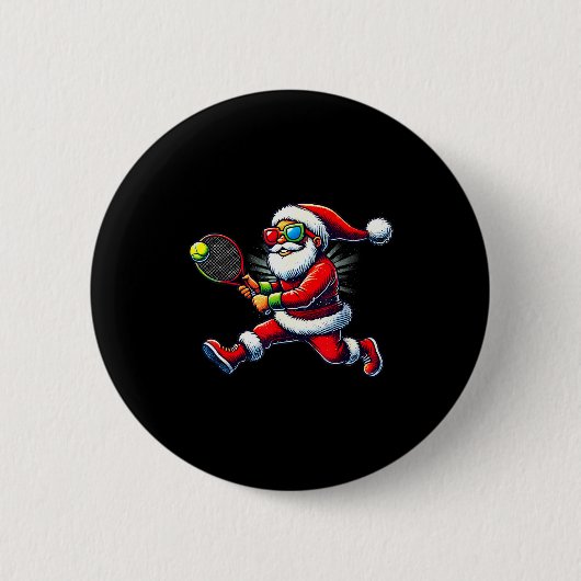 Santa Claus Playing Tennis Game Tennis Racket Chri 缶バッジ (正面)