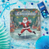 Santa Claus playing tennis on Christmas Holiday  ペーパープレート (パーティー)