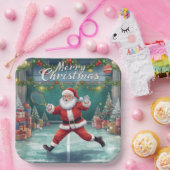 Santa Claus playing tennis on Christmas Holiday  ペーパープレート (パーティー)