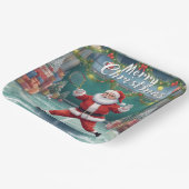 Santa Claus playing tennis on Christmas Holiday  ペーパープレート (傾斜あり)