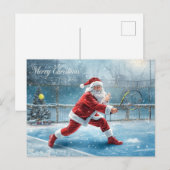 Santa Claus Playing Tennis Winter Holiday シーズンポストカード (正面/裏面)