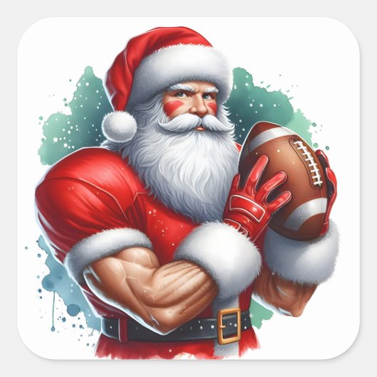 Santa Claus Poses Confidently With a Football スクエアシール (正面)