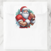 Santa Claus Poses Confidently With a Football スクエアシール (バッグ)