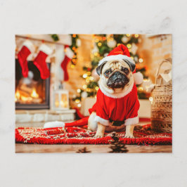 Santa Claus Pug with Christmas Tree ポストカード