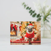 Santa Claus Pug with Christmas Tree ポストカード (スタンド正面)