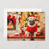 Santa Claus Pug with Christmas Tree ポストカード (正面/裏面)