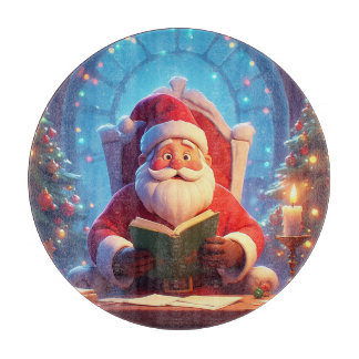 Santa Claus Reading a Book by Candlelight カッティングボード