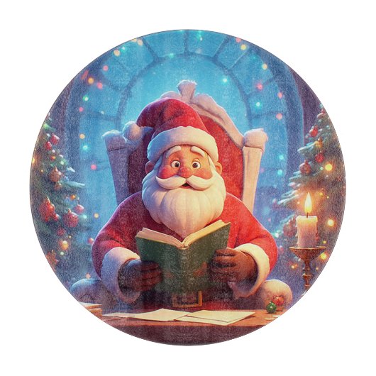 Santa Claus Reading a Book by Candlelight カッティングボード (正面)