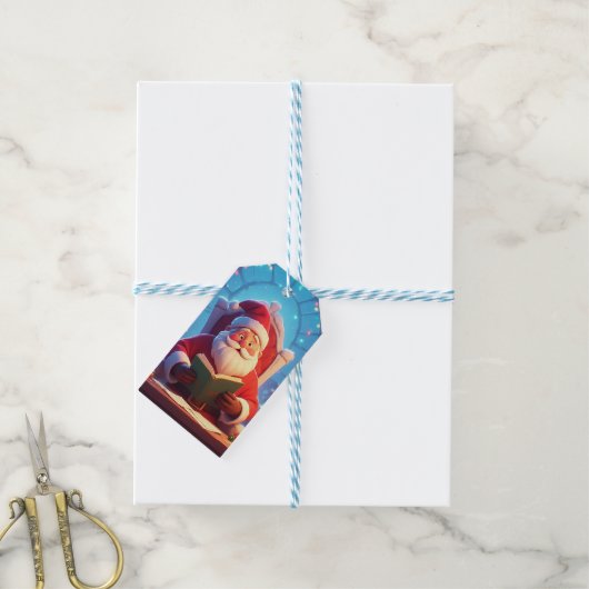 Santa Claus Reading a Book by Candlelight ギフトタグ (より糸付き)