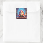 Santa Claus Reading a Book by Candlelight スクエアシール (バッグ)