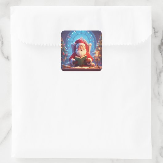 Santa Claus Reading a Book by Candlelight スクエアシール (バッグ)