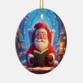 Santa Claus Reading a Book by Candlelight セラミックオーナメント (右)