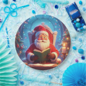 Santa Claus Reading a Book by Candlelight ペーパープレート (パーティー)