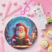 Santa Claus Reading a Book by Candlelight ペーパープレート (パーティー)