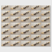  Santa Claus Reindeer Sleigh Gold Stars Christmas ラッピングペーパー (フラット)