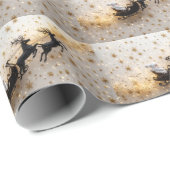  Santa Claus Reindeer Sleigh Gold Stars Christmas ラッピングペーパー (ロールコーナー)