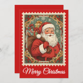 Santa Claus | Retro Postage Stamp Christmas Card シーズンカード (正面/裏面)