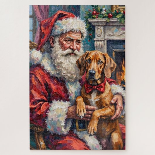 Santa Claus Rhodesian Ridgeback Christmas Art ジグソーパズル (縦)