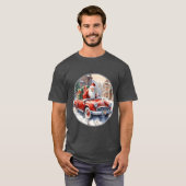 Santa Claus rides in a convertible car retro frien Tシャツ (正面フル)