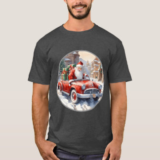 Santa Claus rides in a convertible car retro frien Tシャツ