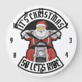 Santa Claus riding a motorcycle ラージ壁時計 (正面)