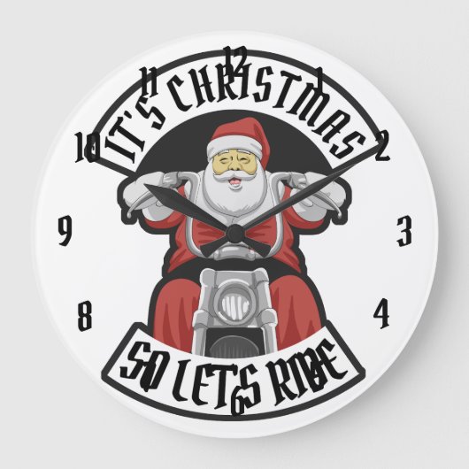 Santa Claus riding a motorcycle ラージ壁時計 (正面)