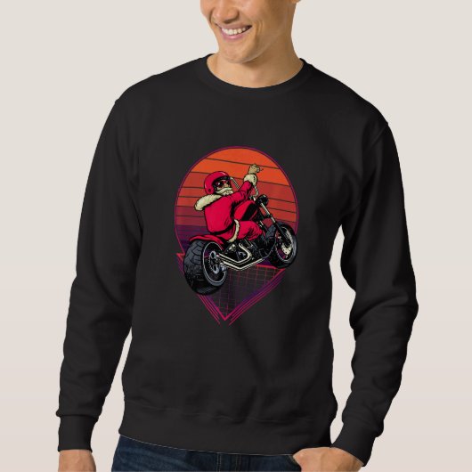 Santa Claus Riding a Motorcycle Retro Sunset  Chri スウェットシャツ (正面)