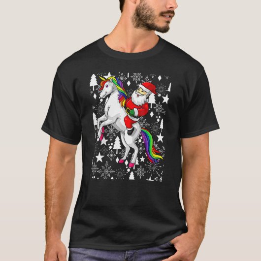 Santa Claus Riding A Unicorn Ugly Christmas Girls  Tシャツ (正面)